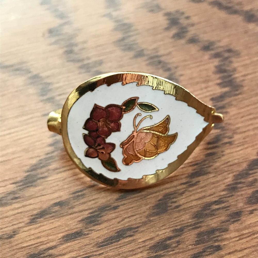 Gold and white enamel vintage scarf clip